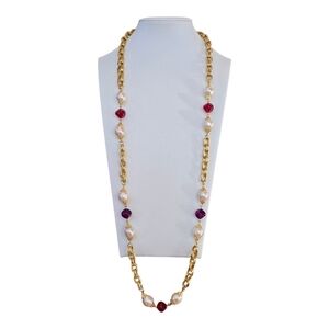 Baroque Glass Pearl Lucite Bead Goldtone Vintage Necklace